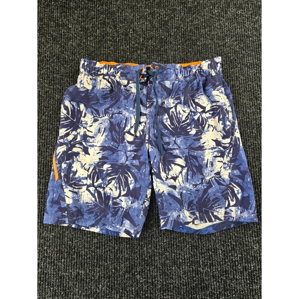 ZeroXposur Mens Blue White Tropical Monstera Leaf Swim Trunks Size Medium M